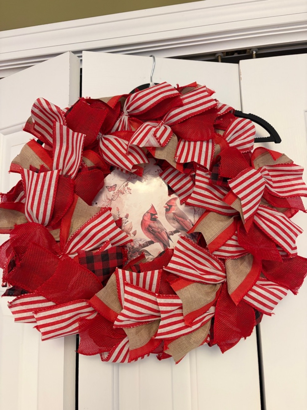 Festive Red Burlap and Stripe Holiday Wreath